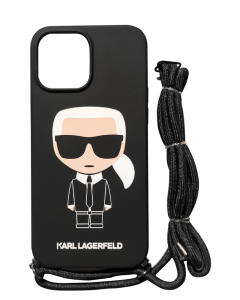 Karl Lagerfeld جراب حماية ايفون 13 برو ماكس مزود بشريط تعليق - اسود