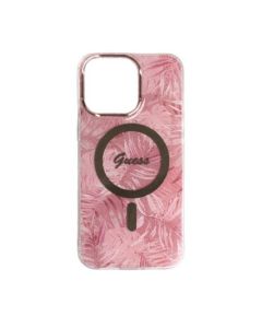GUESS cover with magsaf iphone 15 promax - pink leaves